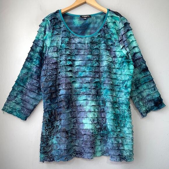 Notations Plus Size 2X Blue Green Tiered Ruffle Knit Top Dark Whimsigoth Fairy - Picture 1 of 10